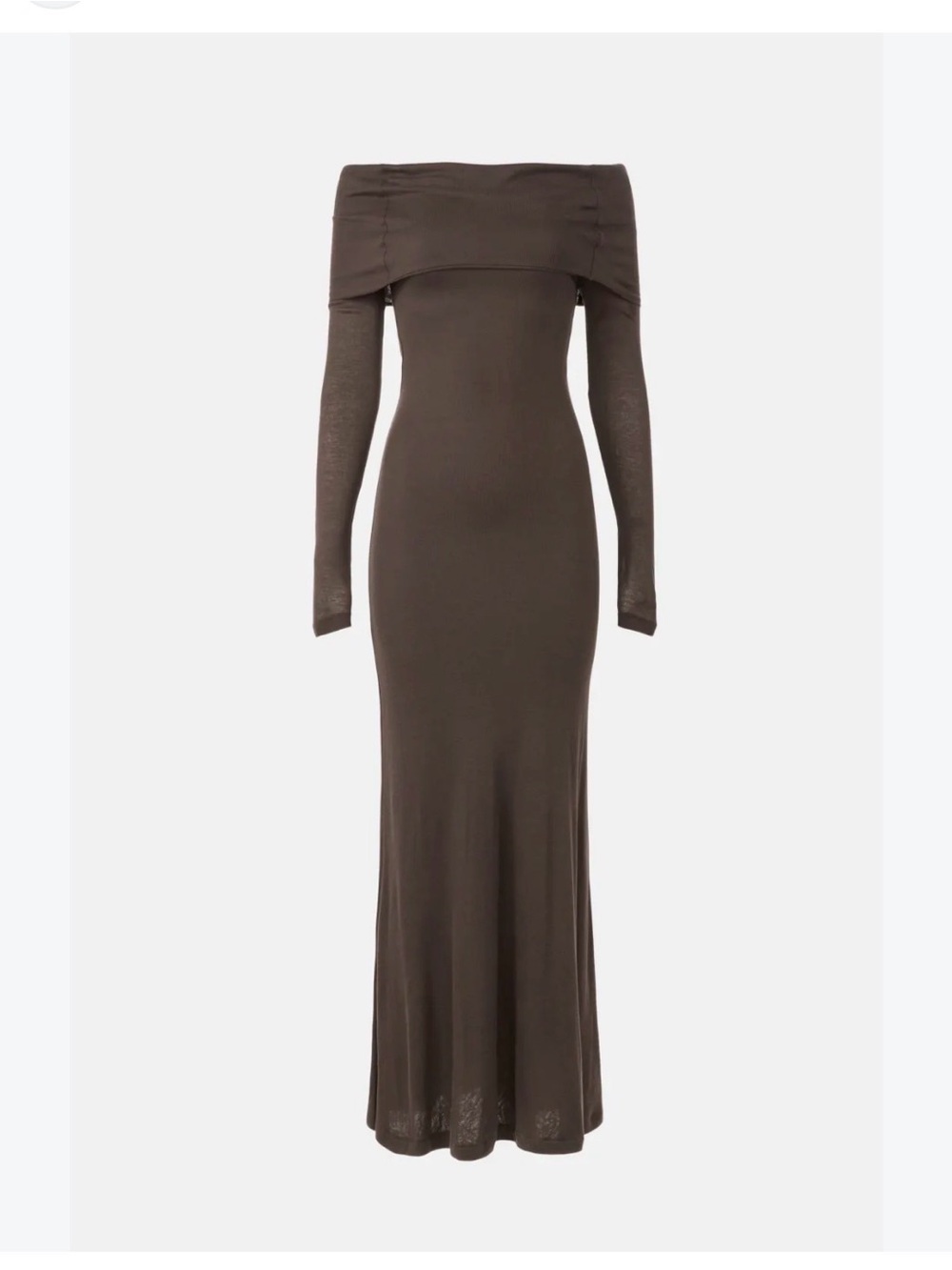 By Malene Birger Off-Shoulder Long Sleeve Maxi Dress in Dark Brown